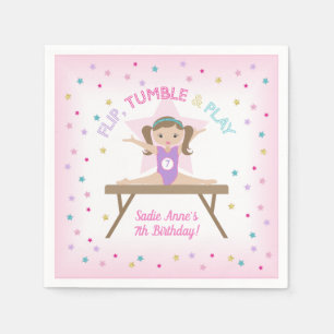 Gymnast Brown Hair Gymnastics Jump Birthday Party Servet