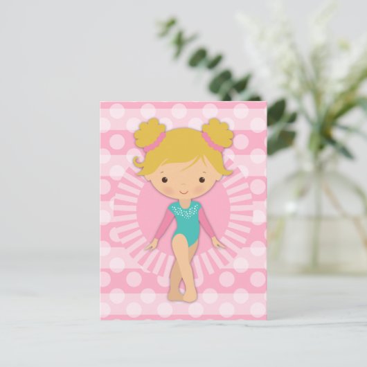 Gymnast - Cute Gymnastics Pink Aqua Blonde Briefkaart (Staand voorkant)