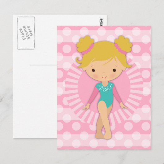 Gymnast - Cute Gymnastics Pink Aqua Blonde Briefkaart (Voorkant / Achterkant)