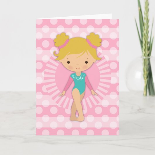 Gymnast - Cute Gymnastics Pink Aqua Blonde Kaart (Voorkant)