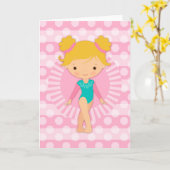 Gymnast - Cute Gymnastics Pink Aqua Blonde Kaart (Gele Bloem)