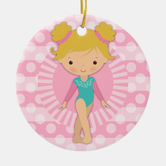 Gymnast - Cute Gymnastics Pink Aqua Blonde Keramisch Ornament (Voorkant)