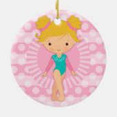 Gymnast - Cute Gymnastics Pink Aqua Blonde Keramisch Ornament (Achterkant)