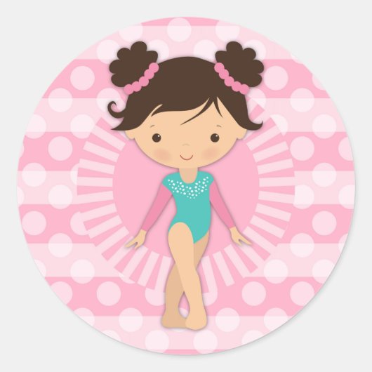 Gymnast - Cute Gymnastics Pink Turquoise Ronde Sticker (Voorkant)