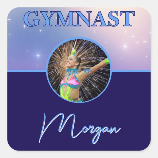 Gymnast Deep Royal Custom Foto en Naam Vierkante Sticker (Voorkant)
