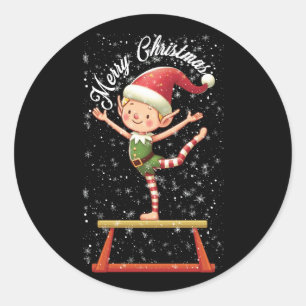 Gymnast Elf op Balans Beam Xmas Gymnastiek Chri Ronde Sticker