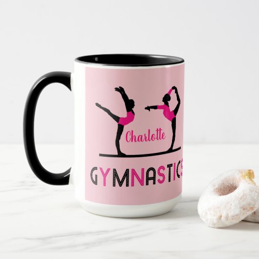 Gymnast Figures Cute Girls Gymnastics Personalized Mok (Met donut)