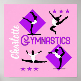Gymnast Figures Cute Girls Gymnastics Personalized Poster
