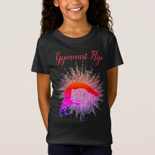 "Gymnast Flip" Meisjes Gymnastiek Rood & Regenboog T-shirt (Voorkant)