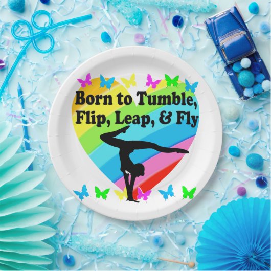 GYMNAST GEBOREN OM TE TUMMEN EN VLIEGEN ONTWERP PAPIEREN BORDJE (Feest)