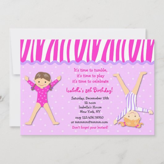 Gymnast Gymnastic Birthday Party Invitations Kaart (Voorkant)