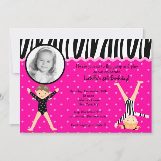 Gymnast Gymnastic Birthday Party Invitations Kaart (Voorkant)