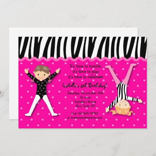 Gymnast Gymnastic Birthday Party Invitations Kaart (Voorkant / Achterkant)