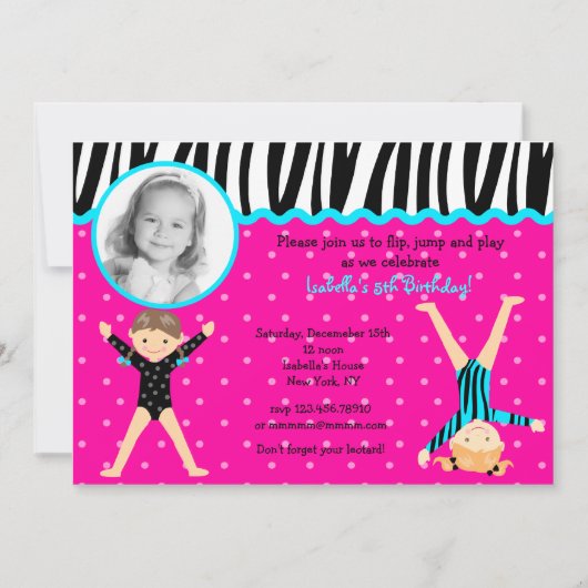 Gymnast Gymnastic Birthday Party Invitations Kaart (Voorkant)