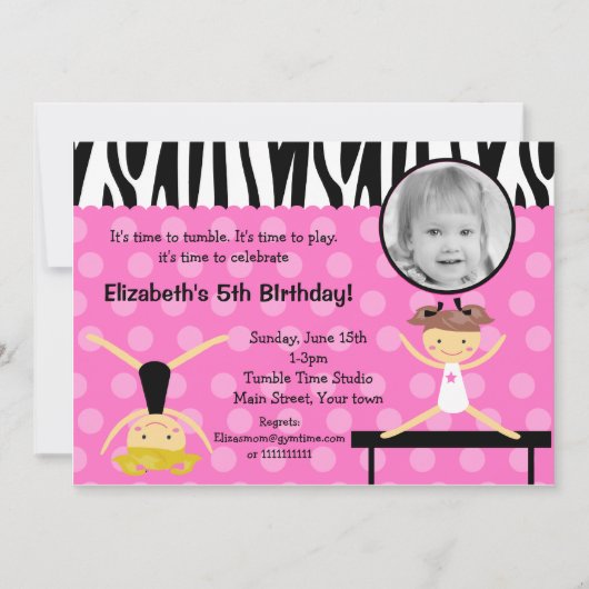 Gymnast Gymnastics Birthday Invitations Kaart (Voorkant)