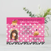 Gymnast Gymnastics Birthday Party Invitation Zebra Kaart (Staand voorkant)
