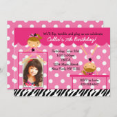 Gymnast Gymnastics Birthday Party Invitation Zebra Kaart (Voorkant / Achterkant)