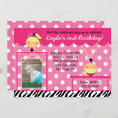 Gymnast Gymnastics Birthday Party Invitation Zebra Kaart (Voorkant / Achterkant)