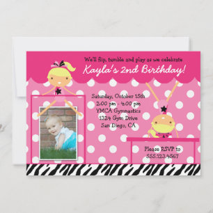 Gymnast Gymnastics Birthday Party Invitation Zebra Kaart