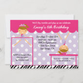 Gymnast Gymnastics Birthday Party Invitation Zebra Kaart (Voorkant)