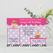 Gymnast Gymnastics Birthday Party Invitation Zebra Kaart (Staand voorkant)