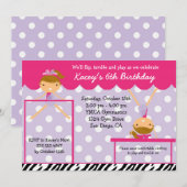 Gymnast Gymnastics Birthday Party Invitation Zebra Kaart (Voorkant / Achterkant)