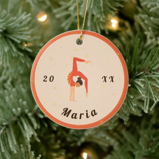 Gymnast Gymnastics Oranje Leotard & Sparkle Keramisch Ornament (Boom)