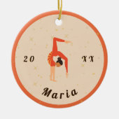 Gymnast Gymnastics Oranje Leotard & Sparkle Keramisch Ornament (Voorkant)