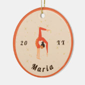 Gymnast Gymnastics Oranje Leotard & Sparkle Keramisch Ornament (Links)