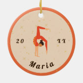 Gymnast Gymnastics Oranje Leotard & Sparkle Keramisch Ornament (Achterkant)