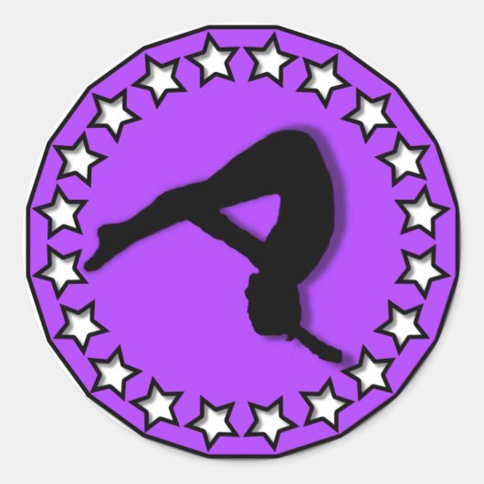 Gymnast in het paarse ronde sticker (Voorkant)