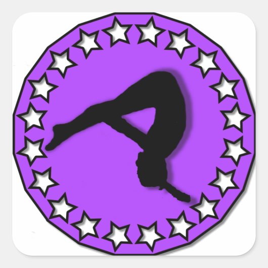 Gymnast in paars vierkante sticker (Voorkant)