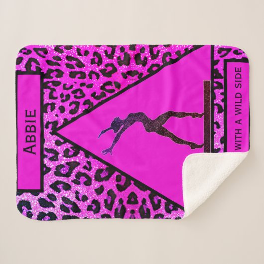 "Gymnast met een Wilde Zijde" Roze Leopard Gymnast Sherpa Deken (Voorkant (horizontaal))