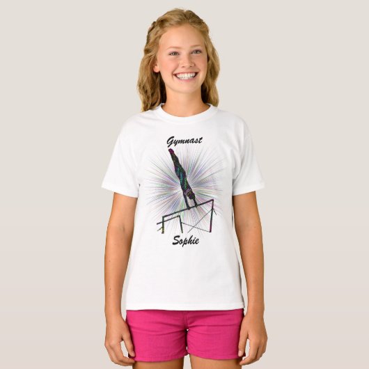 Gymnast Oneffen Bars Word Art T-Shirt w / Naam (Voorkant volledig)