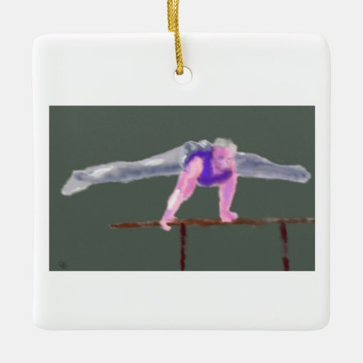 Gymnast op Bar Art Keramisch Ornament (Voorkant)