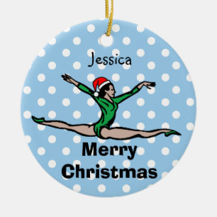 Gymnast personaliseert Leap Santa-versiering Keramisch Ornament