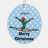 Gymnast personaliseert Leap Santa-versiering Keramisch Ornament (Links)