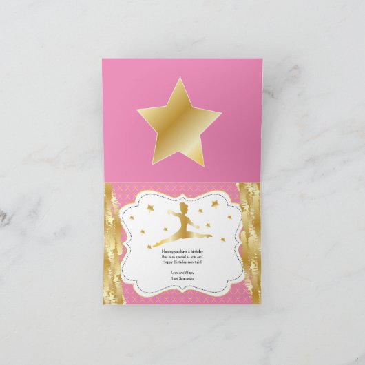 Gymnast Pink Gold Girl Happy Birthday Wishes Kaart (Binnen)