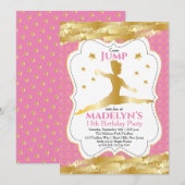 Gymnast Pink | Gold Stars Girl Birthday Party Kaart (Voorkant / Achterkant)