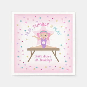 Gymnast Pink Hair Gymnastics Jump Birthday Party Servet