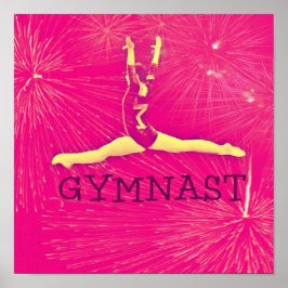 Gymnast Poster - Roze vuurwerk gespleten-springen