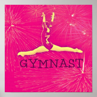 Gymnast Poster - Roze vuurwerk gespleten-springen