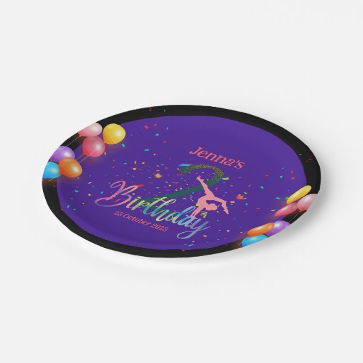 Gymnast schattige kinderen verjaarfeest met kleurr papieren bordje (Gekanteld)