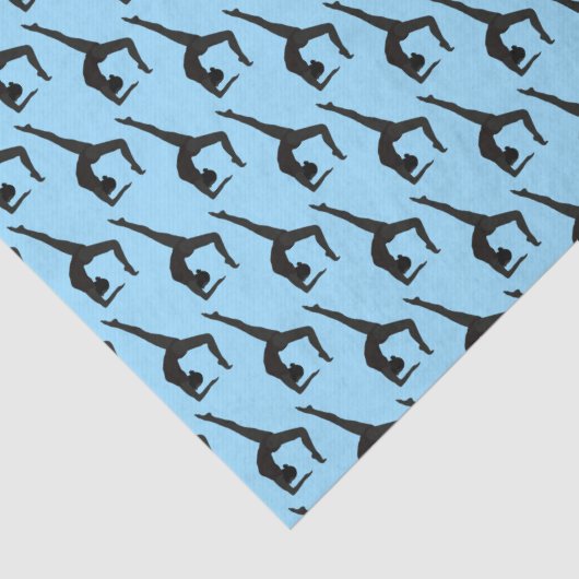 Gymnast Silhouette vliegen op blauw Tissuepapier (Detail)