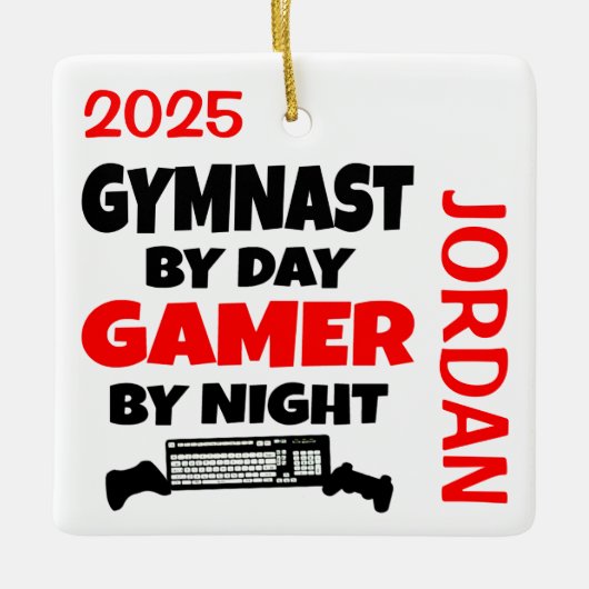 Gymnast speelt graag videogames keramisch ornament (Voorkant)