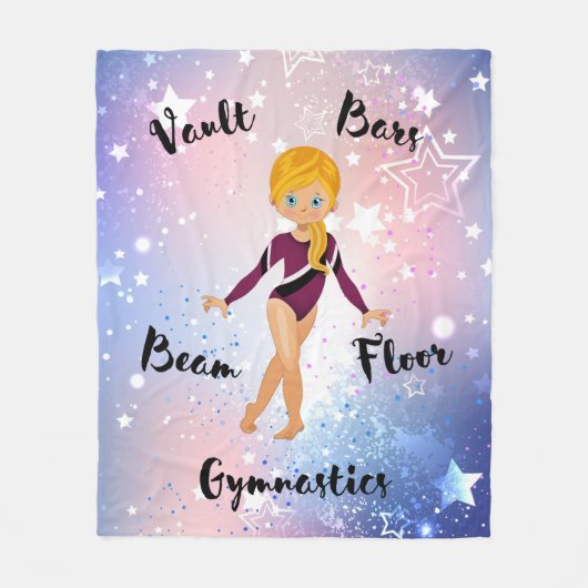 Gymnast Star Blonde, Blue Eyes, Bourgogne Leotard Fleece Deken (Voorkant)