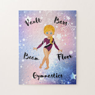 Gymnast Star Blonde, Blue Eyes, Bourgogne Leotard Legpuzzel