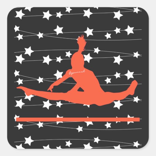 Gymnast Swirling Stars Vierkante Sticker (Voorkant)