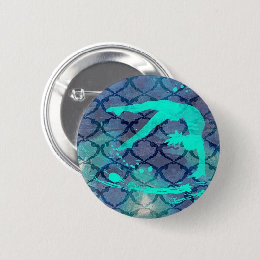 Gymnast Tribal Pattern Blue Ronde Button 5,7 Cm (Voorkant /achterkant)