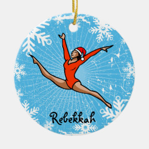 GymnastChick Leap Santa personaliseert versiering Keramisch Ornament